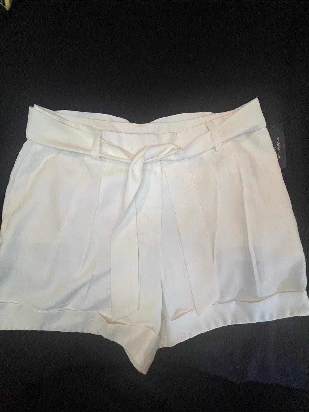Worthington White High-Waist Tie-Front Ivory Pleated Shorts